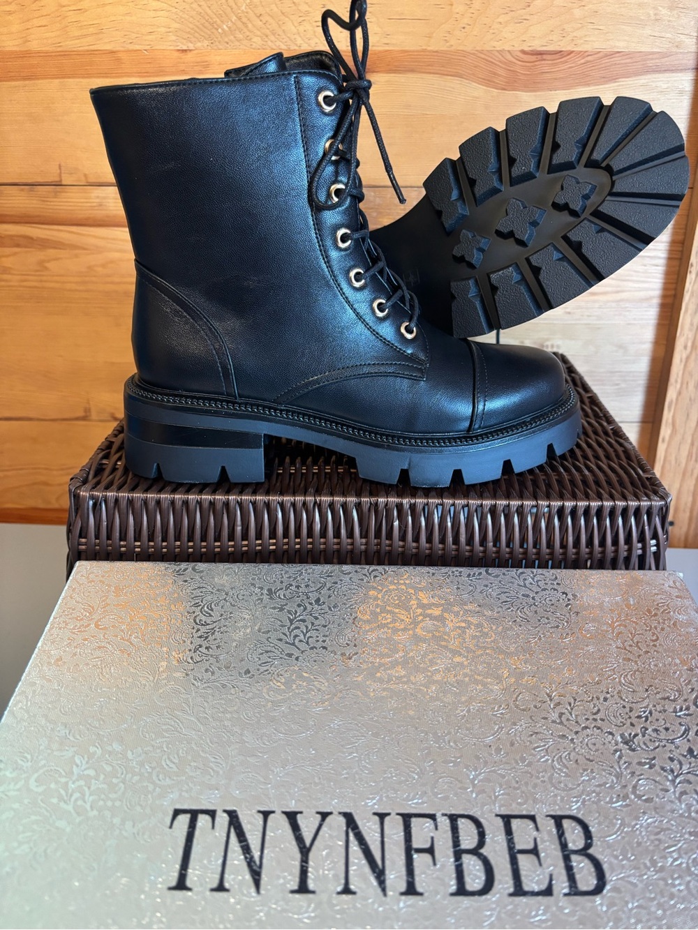 Black Lace-Up Combat Boots for Women